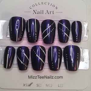 Set 10: Deep Purple Metallic Geometric Luxury Press-On Nails | Salon Quality