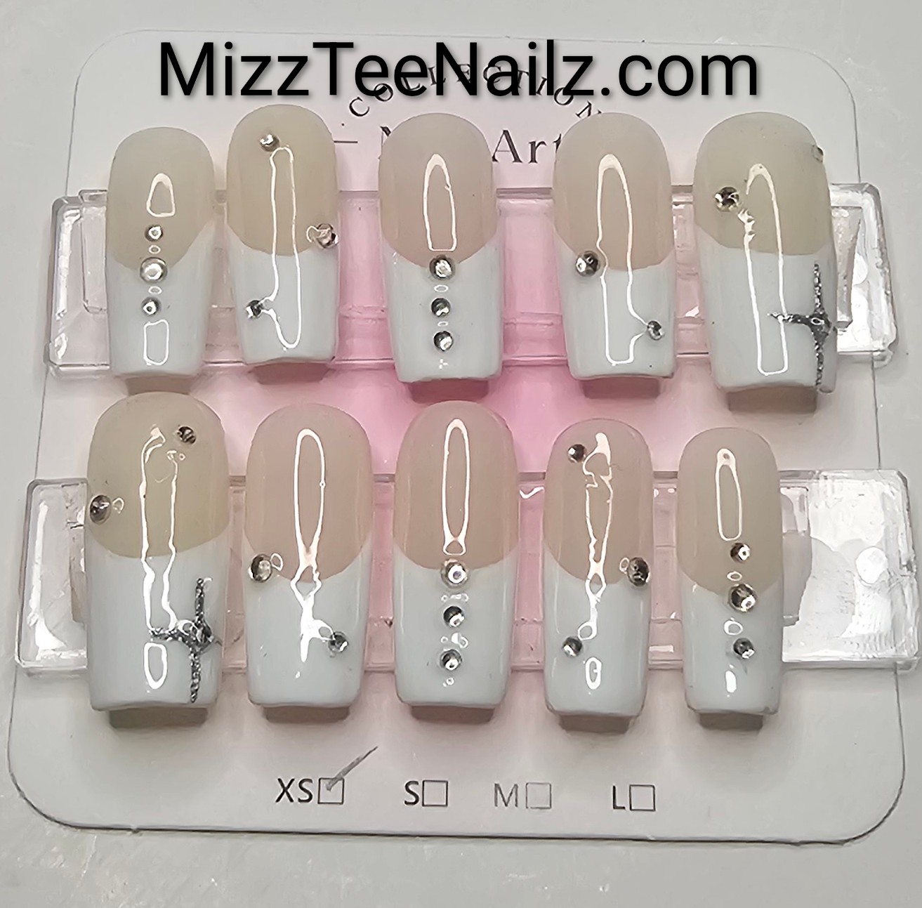 Set 27: White Celestial French Tip Press-On Nails with Rhinestones | Salon Quality