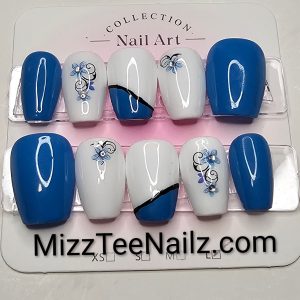 Set 2: Blue & White Porcelain Floral Luxury Press-On Nails | Coquette Design