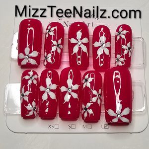 Set 12: Hot Pink Hibiscus Floral Luxury Press-On Nails | Summer Tropical Design