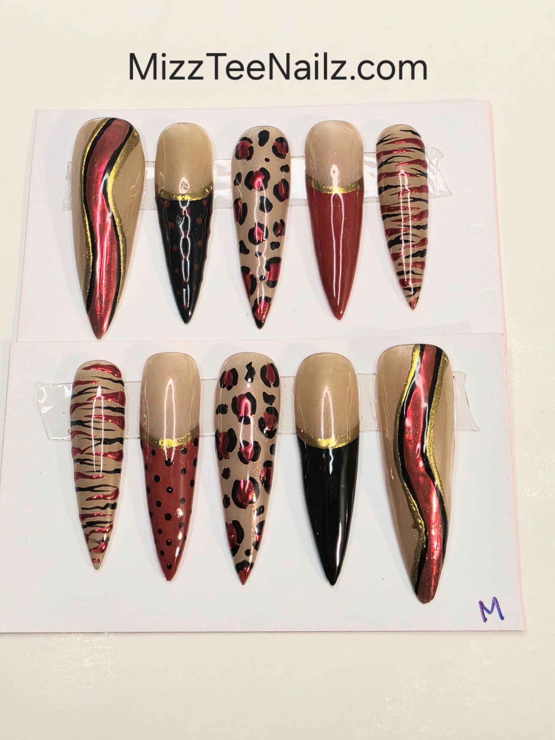Set 75: Red Leopard Print Press On Nails | Cheetah Graphic Heart Nail Art - Image 19