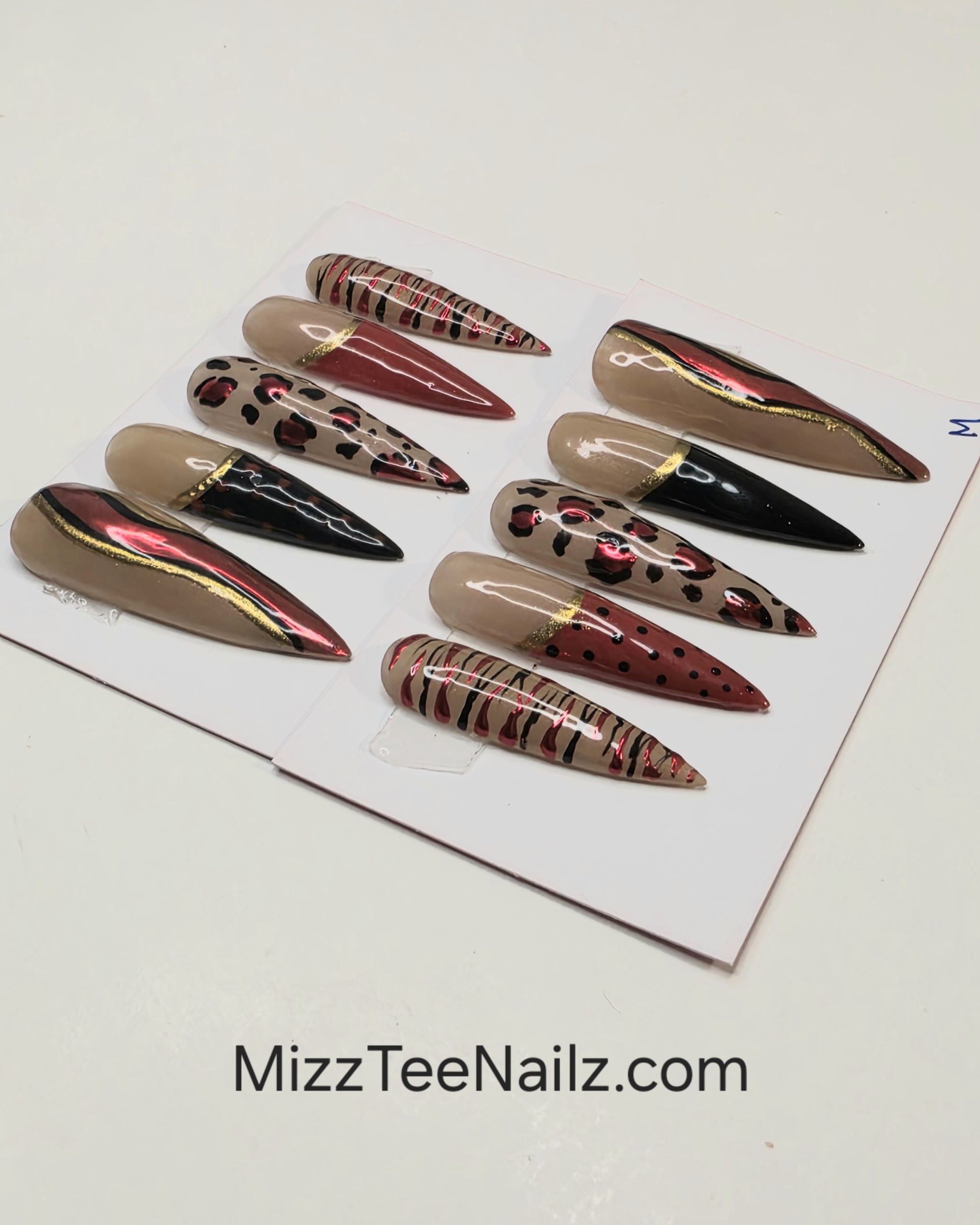 Set 75: Red Leopard Print Press On Nails | Cheetah Graphic Heart Nail Art - Image 21