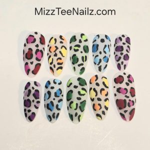 Set 20: Neon Rainbow Leopard Print Luxury Press-On Nails | Matte Animal Art