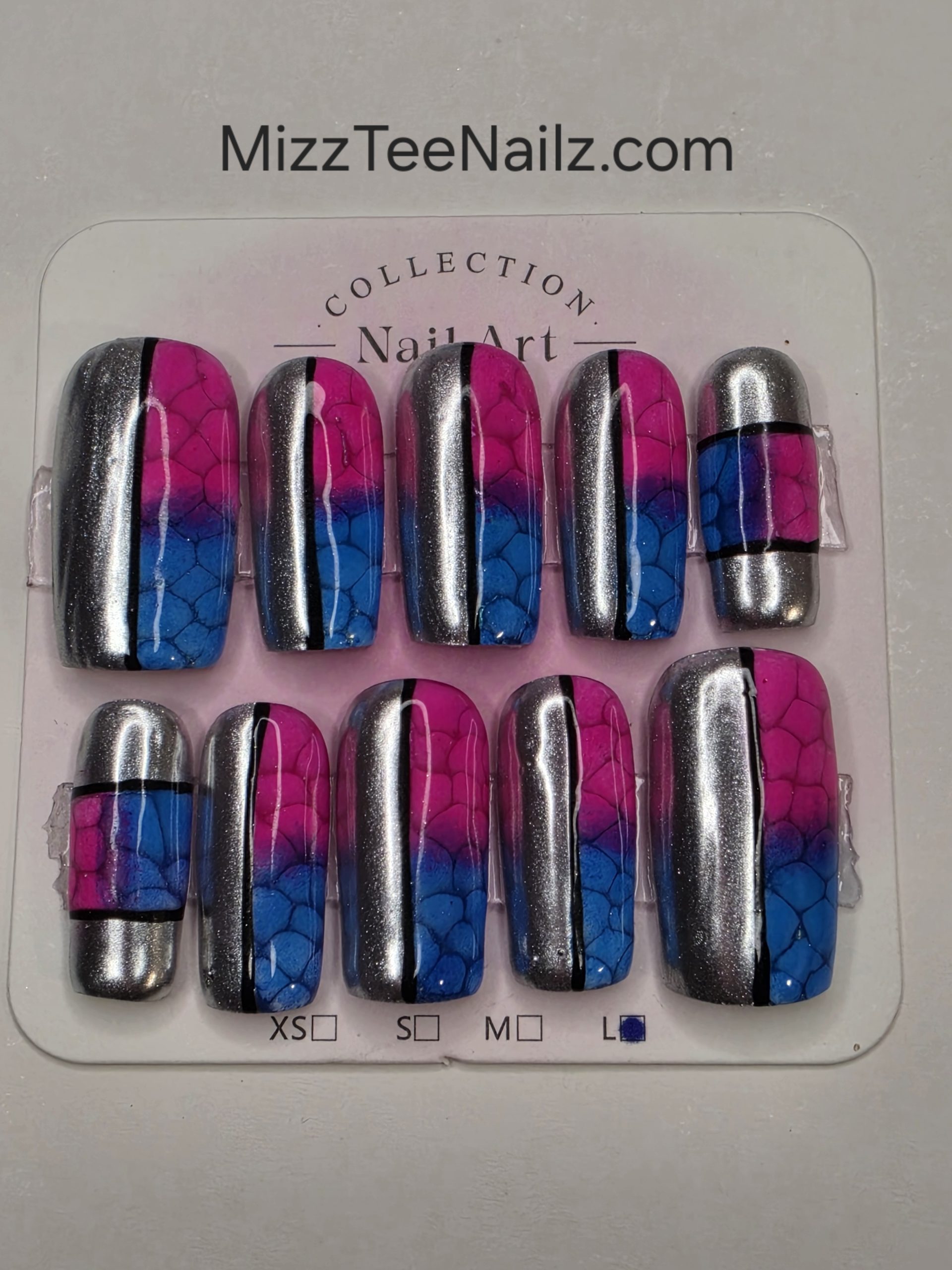 Set 22: Cyber Neon Rainbow Alligator Luxury Press-On Nails | Silver Chrome Design - Image 14